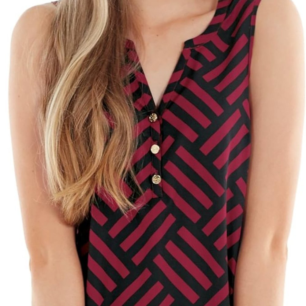 NWT Mud Pie GameDay Tunic Burg & Black Geometric Gold Buttons Women's Size S 4-6